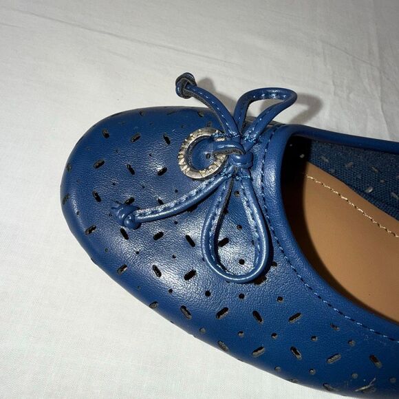 Nautica Navy Blue Perforated Ballet Flats | Bow Accent Slip-On Shoes | Casual Co - Picture 8 of 11